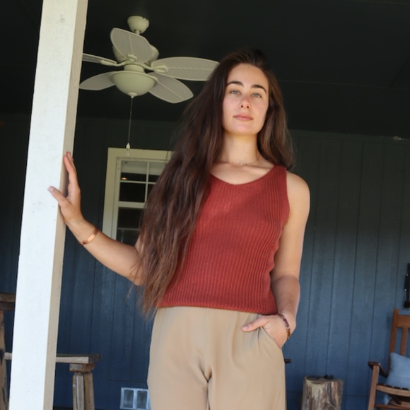 NWT SMALL RUST Sweater Tank Ribbed Sweater Shell Cami Tank Top Cotton Cashmere - Picture 4 of 8